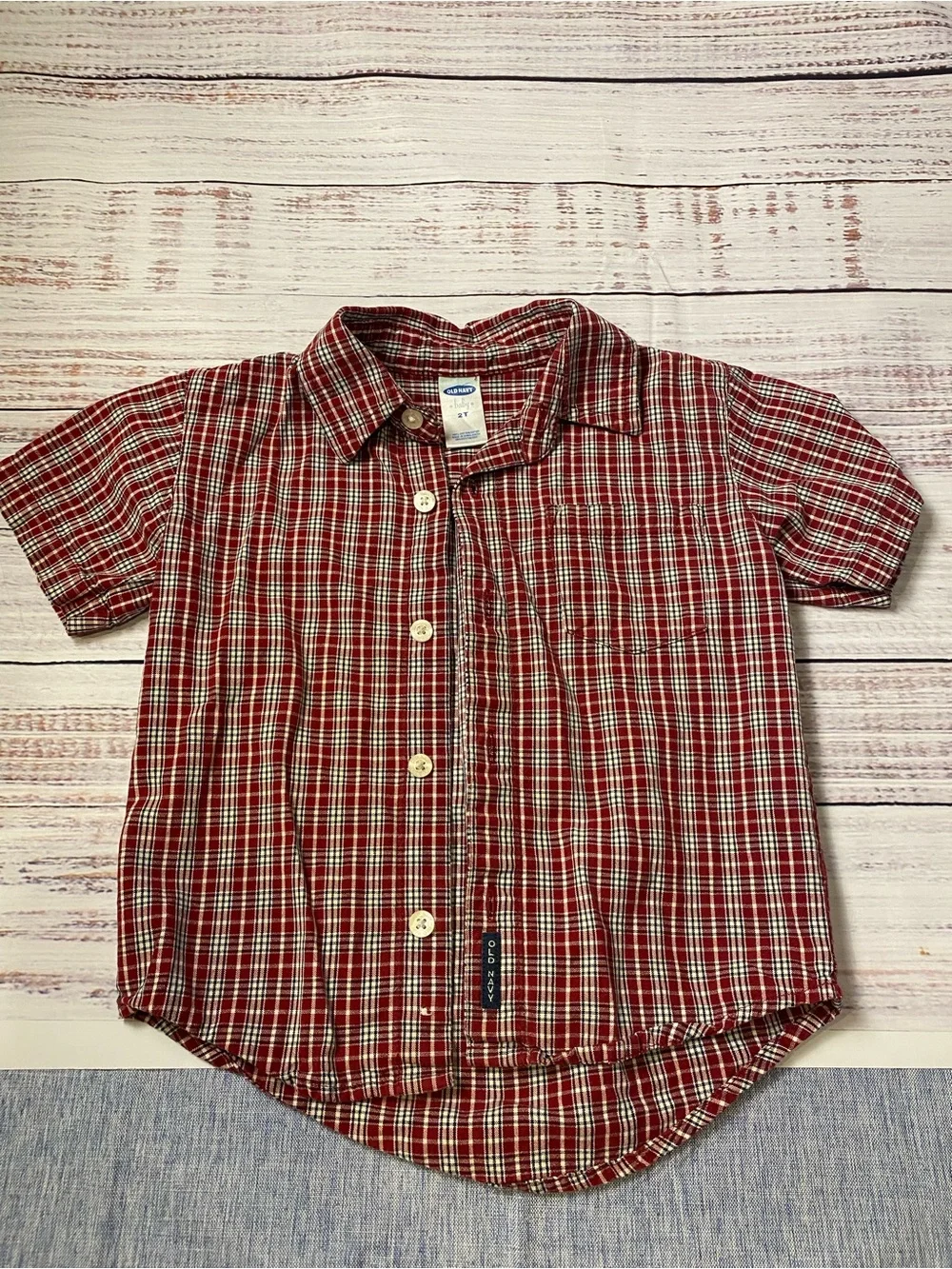 Old Navy Red Plaid Short-Sleeve Button-Down Shirt Sz-2T
